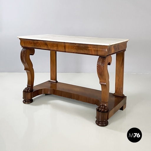 [2420005501] Consolle in legno e marmo bianco, 1800 ca.