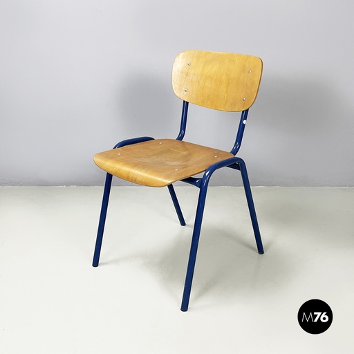 [2420005517] Sedia in legno e metallo blu, 1970 ca.