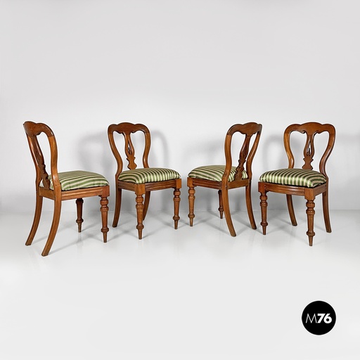 [2420005174] Sedie in tessuto a righe e legno, 1850 ca.