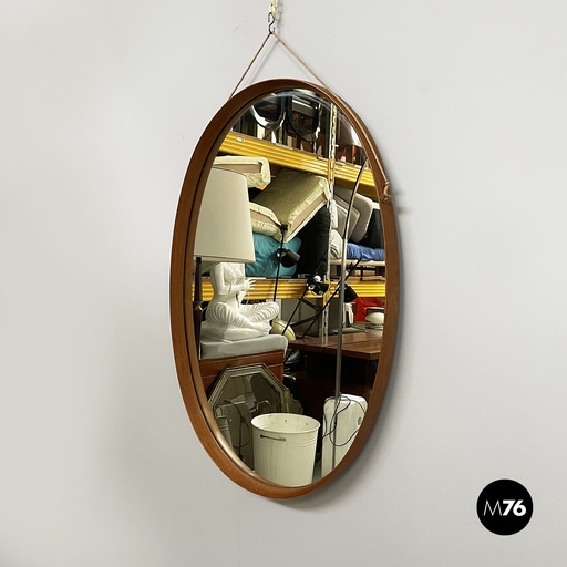 [2420005285] Specchio da parete in legno e corda, 1960 ca.