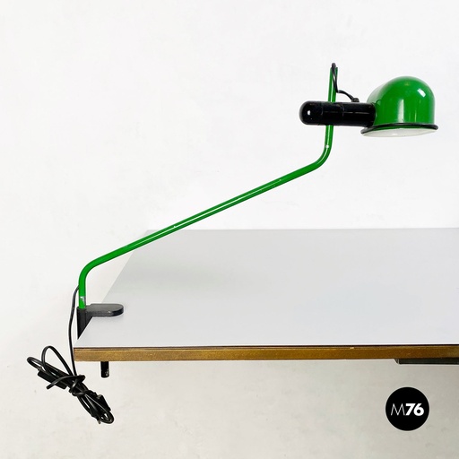 [2220001438] Lampada da tavolo in metallo verde con morsetto, 1980 ca.