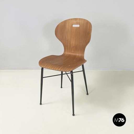 [2420004821] Sedia in legno sagomato e metallo nero, 1960 ca.