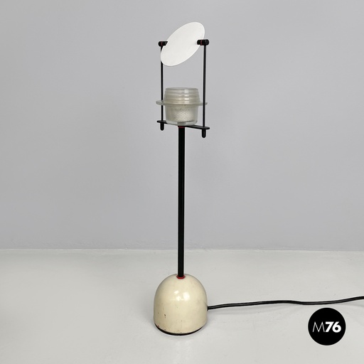[2420005103] Lampada da tavolo in vetro, metallo nero e bianco, 1980 ca.
