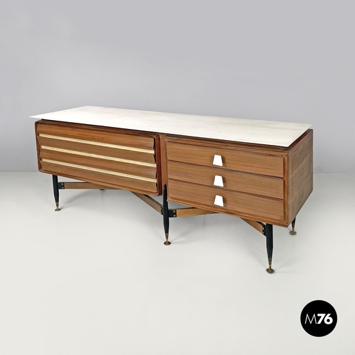 [2520005703] Sideboard in legno e marmo, 1960 ca.