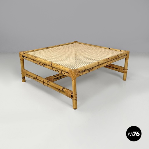[2520005758] Tavolo da caffè in paglia di Vienna e rattan, 1970 ca. 