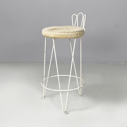 [2520005800] Sgabello in tessuto e metallo bianco, 1930 ca.