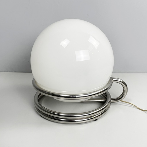 [2520005852] Lampada da tavolo in vetro opalino e acciaio, 1970 ca.