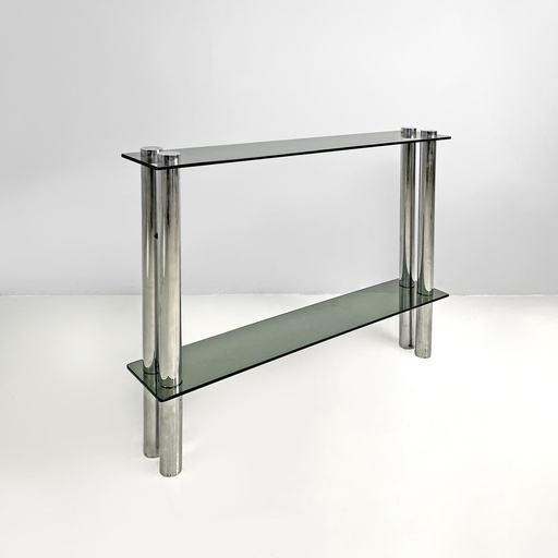 [2520005946] Consolle con due piano in vetro fumè, 1970 ca.