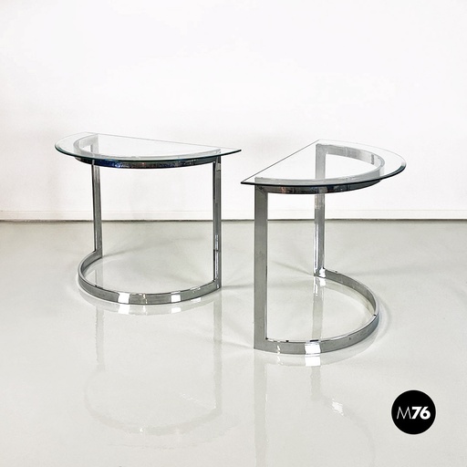 [2220001541] Consolle in acciaio e vetro, 1970 ca.