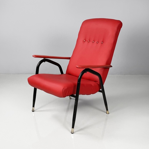 [2520006029] Poltrona in sky rosso e metallo nero, 1960 ca.