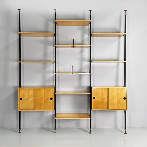 [2520006104] Libreria modulare in legno e metallo nero, 1960 ca.