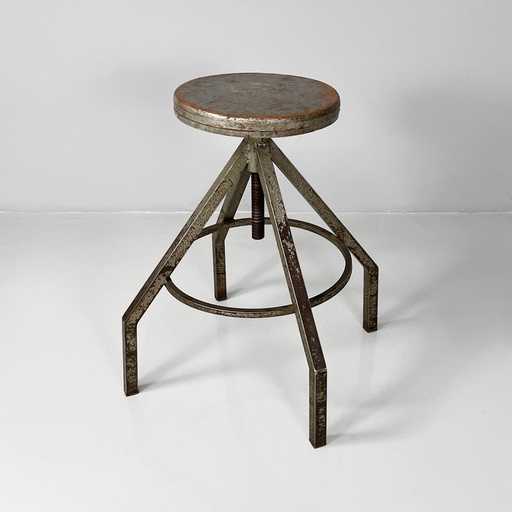 [2520006105] Sgabello in legno grigio e metallo, 1950 ca.