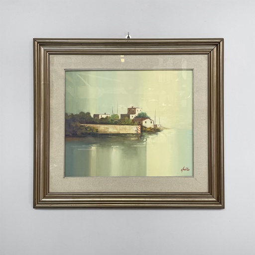 [2520006118] Quadro ad olio con cornice in legno, 1970 ca.