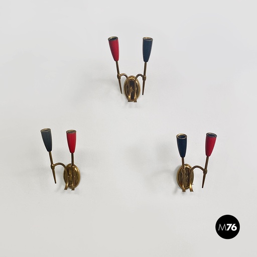 [2220001585] Applique a due bracci in ottone, 1950 ca. 