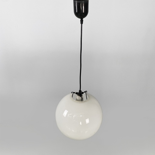 [2520006260] Lampadario tondo in vetro bianco, 1950 ca.