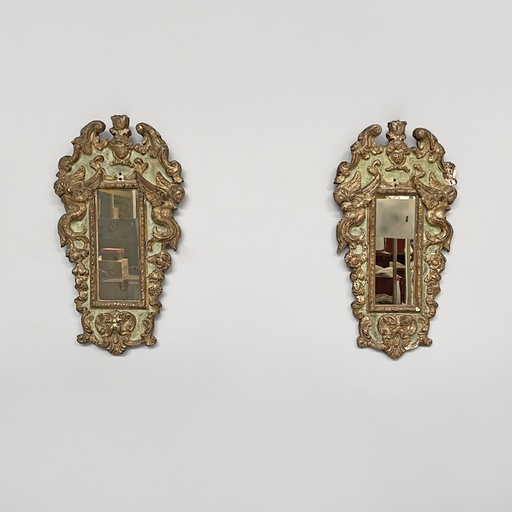 [2520006369] Specchiere in legno dorato e verde chiaro, 1900 ca.