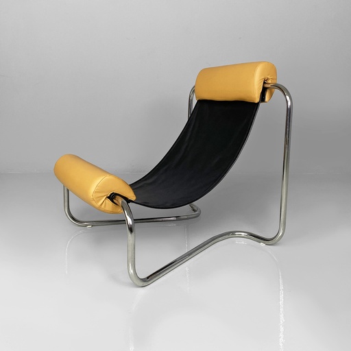 [2520006418] Poltrona in acciaio e pelle, 1970 ca.