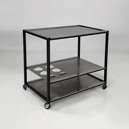 [2520006428] Carrello in acciaio e metallo nero, 1980 ca.