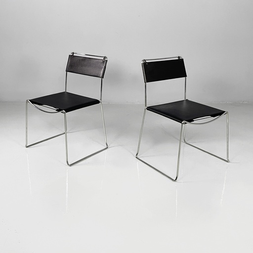 [2520006435] Sedie in pelle e acciaio, 1980 ca.