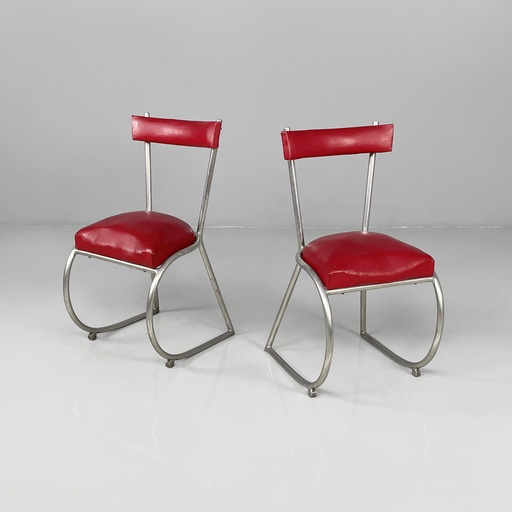 [2520006454] Sedie in sky rossa e metallo, 1930 ca.