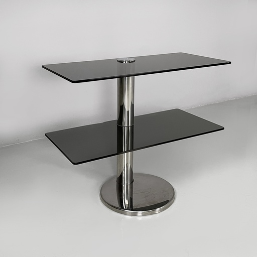 [2520006501] Consolle in vetro fumè e acciaio, 1980 ca.