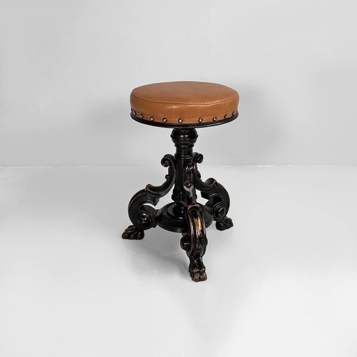 [2520006508] Sgabello in legno e pelle marrone, 1930 ca.