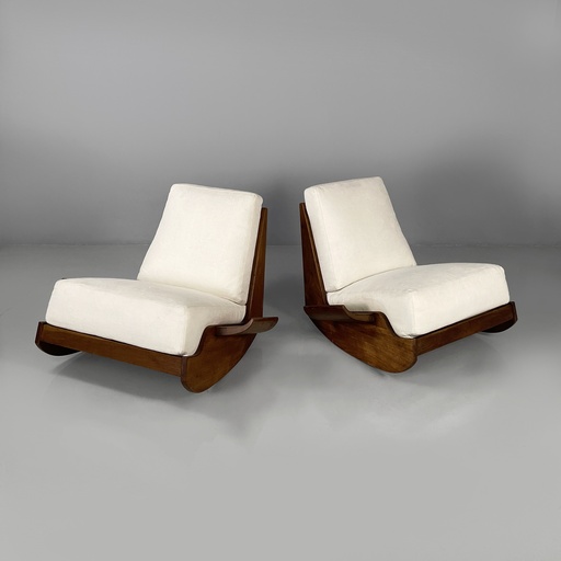 [2520006588] Poltrone in legno e tessuto bianco, 1970 ca.