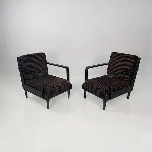 [2520006604] Poltrone in legno e velluto marrone, 1940 ca. 