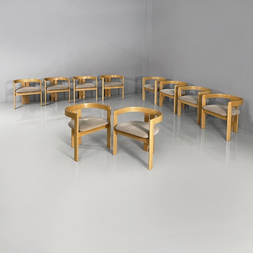 [2520006655] Sedie a pozzetto in legno e velluto beige, 1980 ca. 