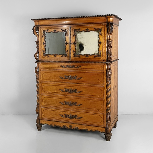 [2520006697] Credenza con specchi in legno tornito, 1930 ca.