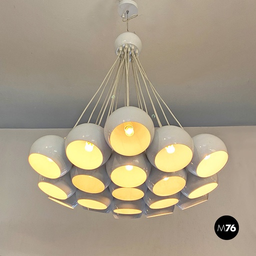 [2220001663] Lampadario multiluce in metallo bianco, 1970 ca. 