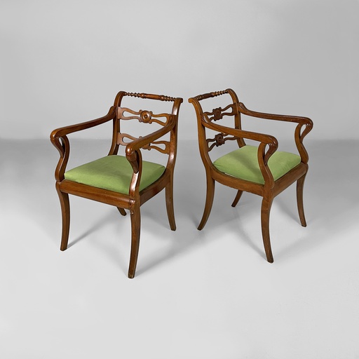 [2520006849] Poltrone in tessuto verde e legno, 1930 ca.