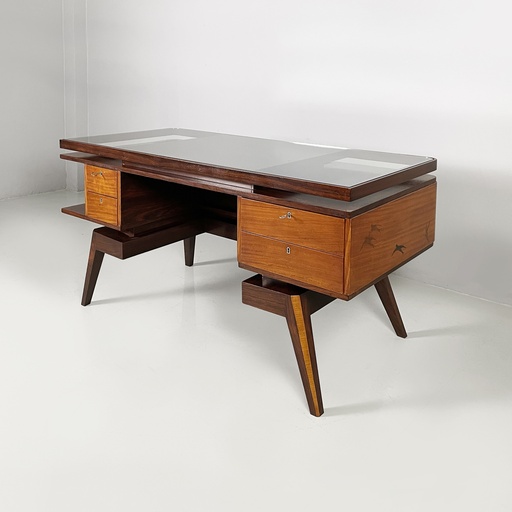 [2520006880] Scrivania in legno e vetro, 1940 ca.