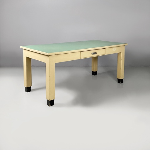 [2520006915] Tavolo da pranzo in legno bianco e verde acqua, 1940 ca.