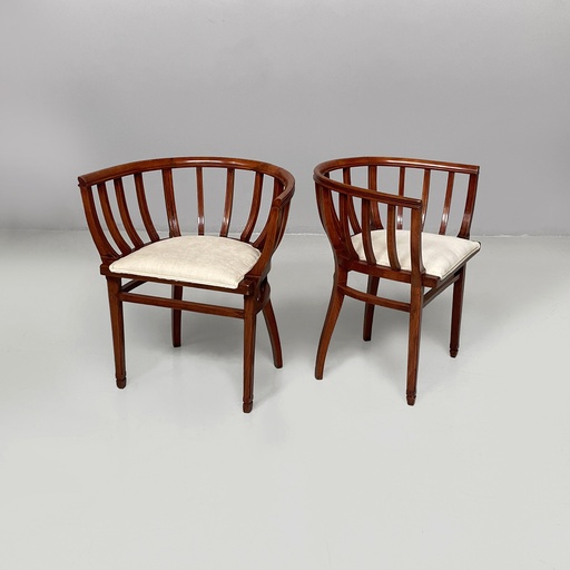 [2520007005] Sedie a pozzetto in legno e tessuto bianco, 1930 ca.