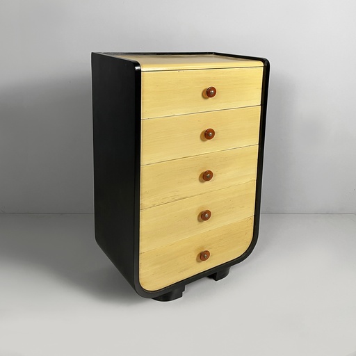 [2520007045] Cassettiera in legno chiaro e nero, 1930 ca.
