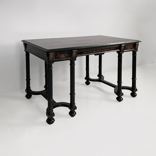 [2520007113] Scrivania in legno intarsiato, metà 1800 ca.
