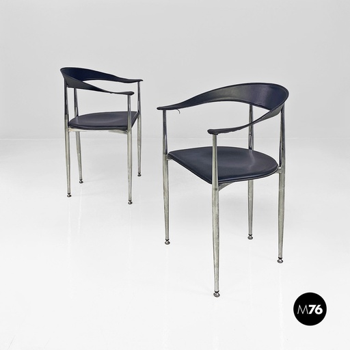 [2220000944] Sedie in acciaio e pelle nera, 1970 ca. 