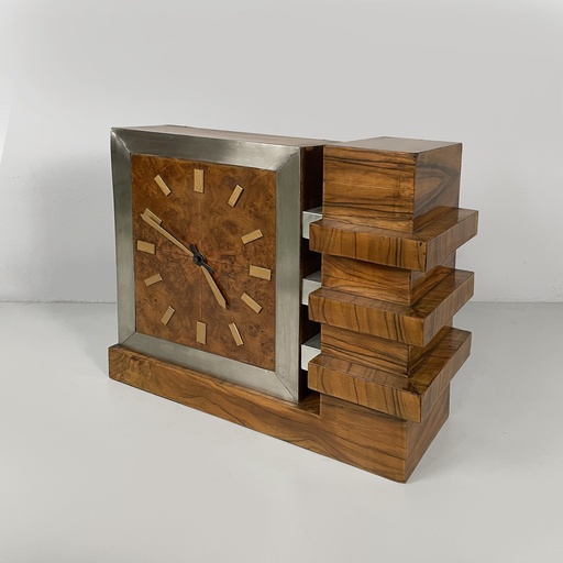 [2520007147] Orologio da tavolo in legno e metallo, 1930 ca.
