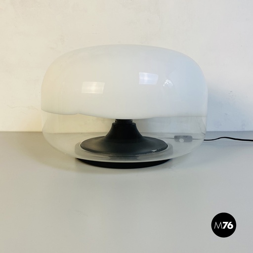 [2220001720] Lampada da tavolo in vetro e metallo nero, 1970 ca.