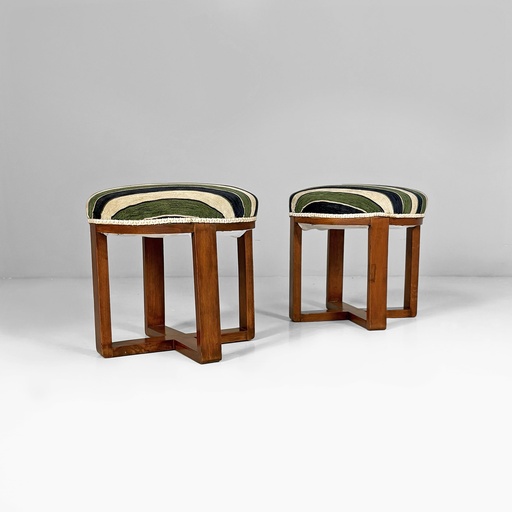 [2520007282] Sgabelli in tessuto e legno, 1930 ca.