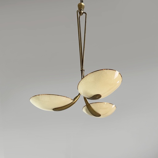 [2520007335] Lampadario in vetro e ottone, 1950 ca.