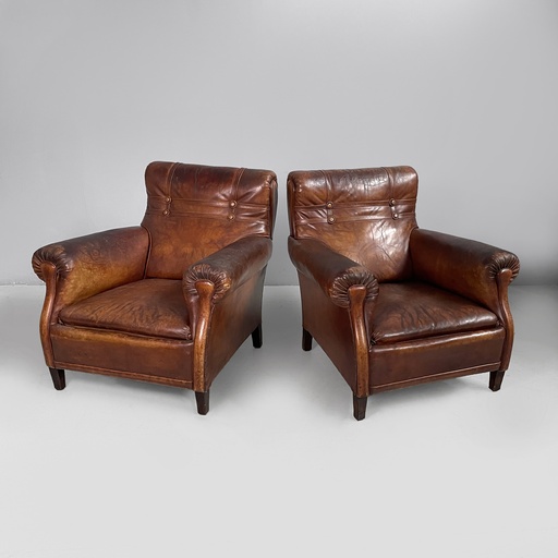 [2520007473] Poltrone in pelle marrone, 1920 ca.