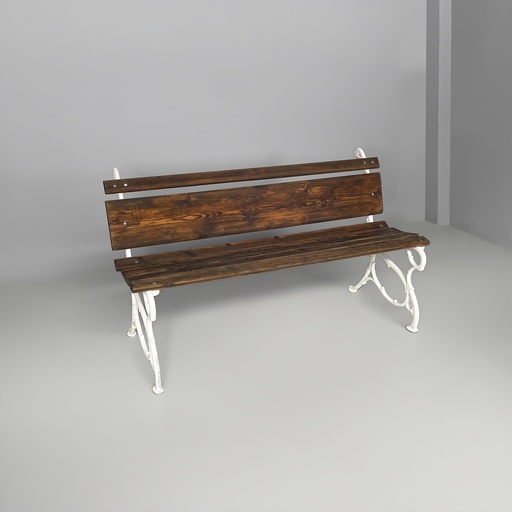 [2520007575] Panca in legno e ghisa bianca, 1930 ca.