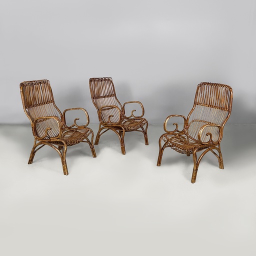 [2520007576] Poltrone con braccioli in rattan, 1960 ca. 