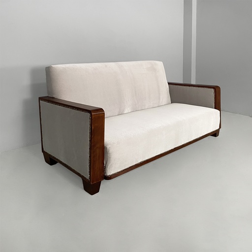 [2520007612] Divano in legno e velluto grigio, 1930 ca. 