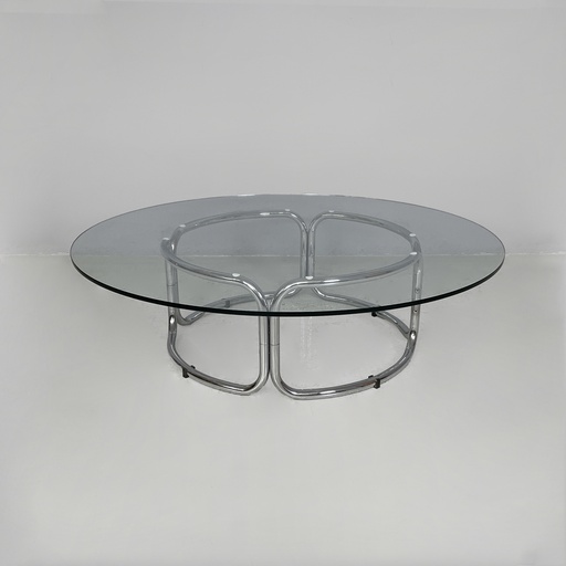 [2520007663] Tavolo da caffè in acciaio cromato e vetro, 1970 ca.