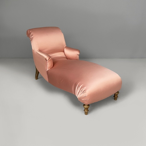 [2520007726] Chaise longue in raso rosa e legno dorato, 1800 ca.