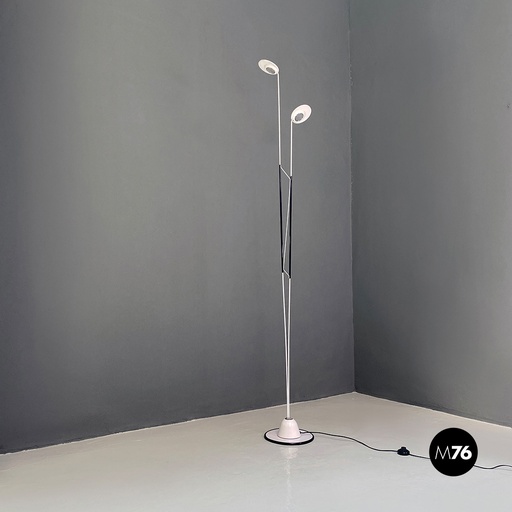 [2220002292] Lampada da terra in metallo bianco e nero, 1980 ca.