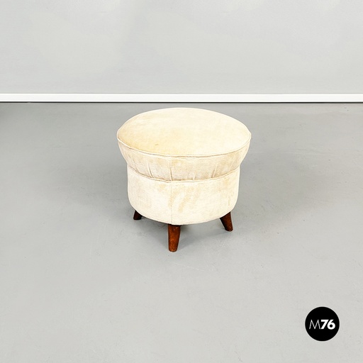 [2220002346] Pouf in tessuto e legno, 1960 ca.